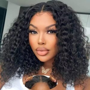 Wear and Go Angelina  Glueless Wigs Human Hair Pre Plucked Lace Front Wigs 180 Density Water Wave Bob Wig Curly Wig