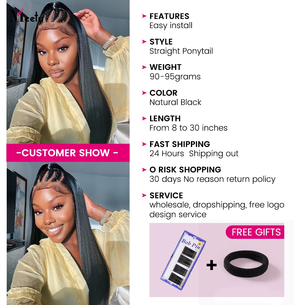 Meetu – Extensions de cheveux naturels Remy, queue de cheval à enrouler, lisses, couleur naturelle, avec Clip - Image 5