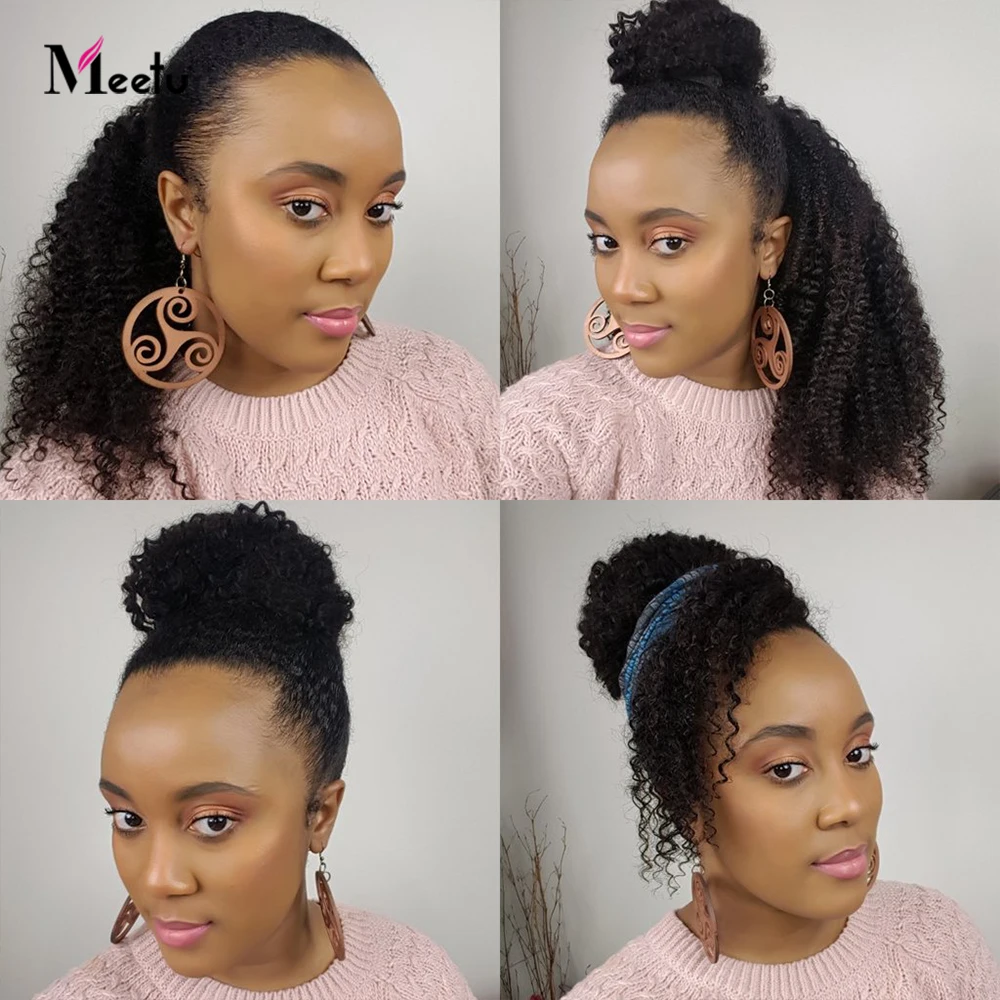 Meetu – Extensions de cheveux naturels Remy, queue de cheval frisée et bouclée, couleur naturelle, à enrouler - Image 2