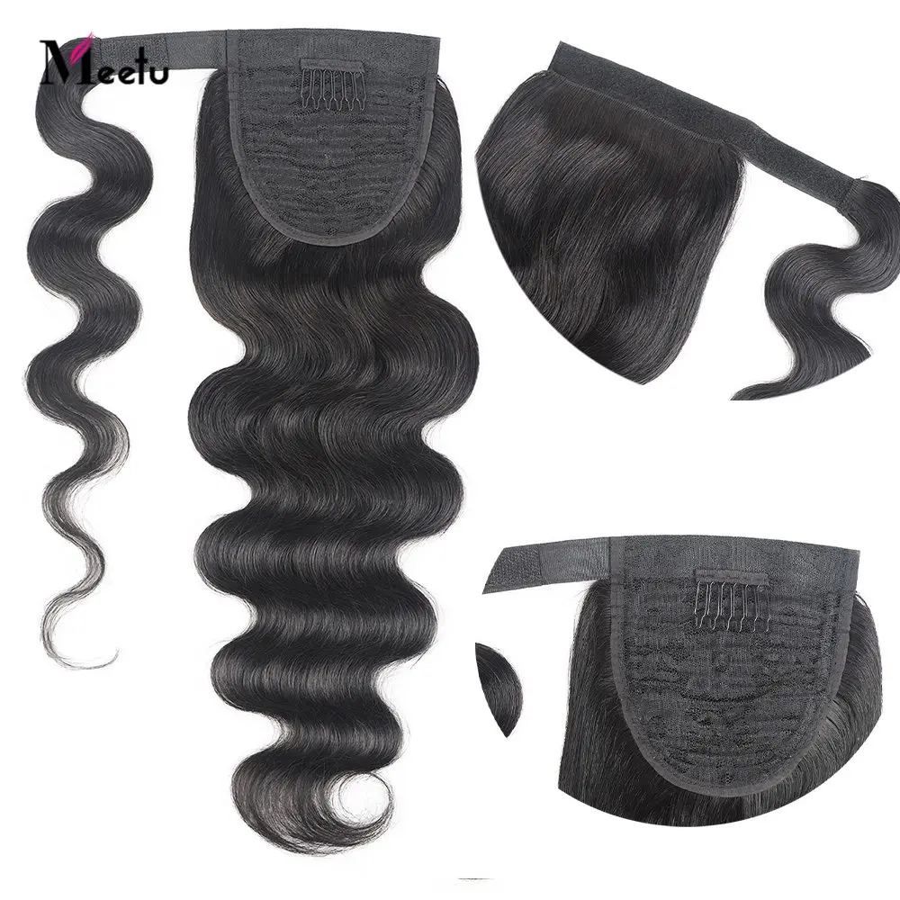Meetu – Extensions queue de cheval à enrouler, cheveux naturels Remy, Body Wave, couleur naturelle, avec Clip - Image 5