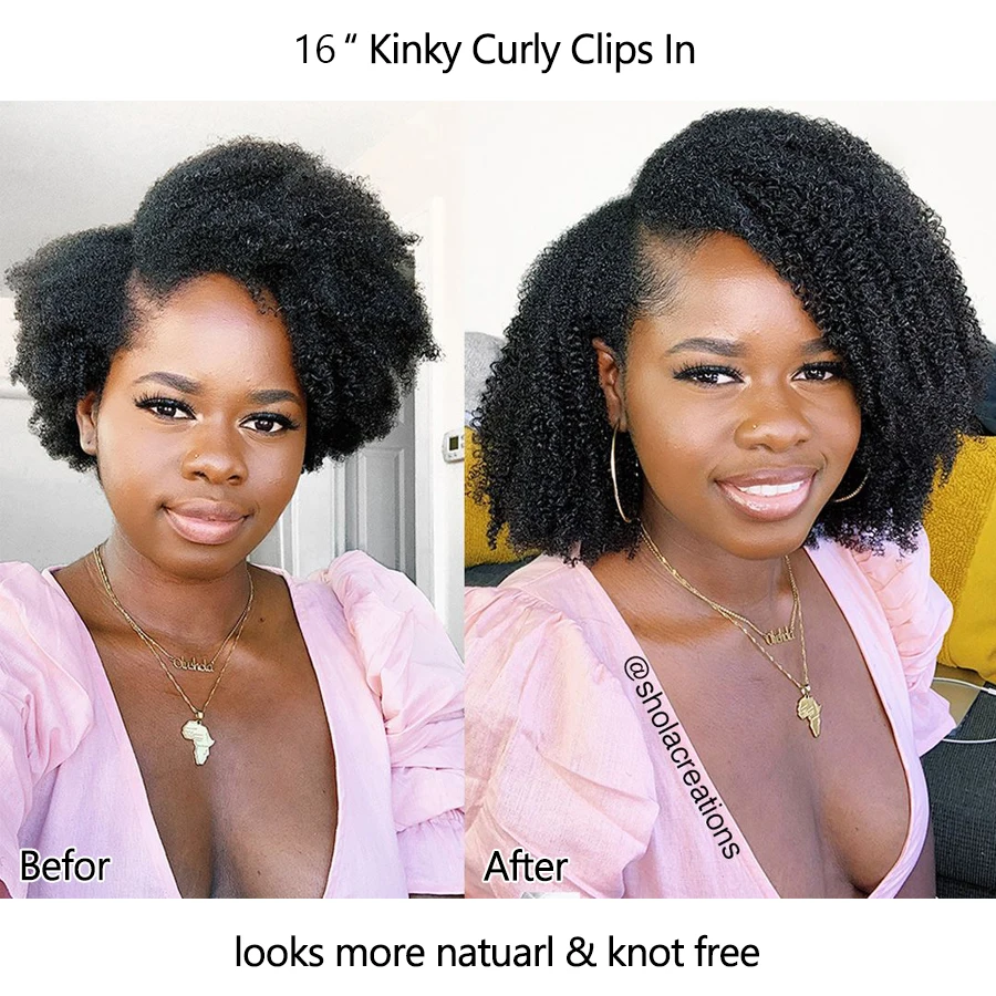 Extension de Cheveux Naturels Humains Avec Fixation à Clip, Coiffure Afro, Bouclée et Crépue, Coupe Lisse en Matériau Vierge Mongol, Prothèse Capillaire pour Tête Complète, 120g - Image 5