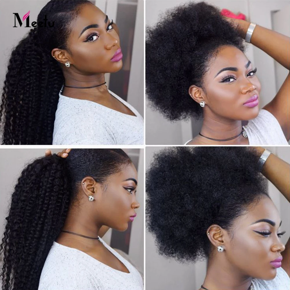 Meetu – Extensions de cheveux naturels Remy, queue de cheval frisée et bouclée, couleur naturelle, à enrouler - Image 5