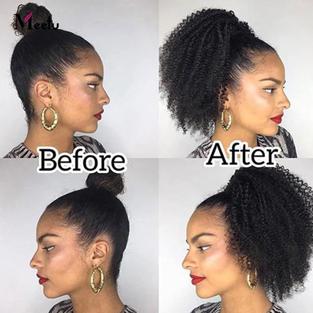 Meetu – Extensions de cheveux naturels Remy, queue de cheval frisée et bouclée, couleur naturelle, à enrouler - Image 6