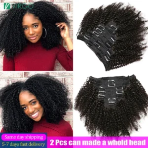 Extension de Cheveux Naturels Humains Avec Fixation à Clip, Coiffure Afro, Bouclée et Crépue, Coupe Lisse en Matériau Vierge Mongol, Prothèse Capillaire pour Tête Complète, 120g
